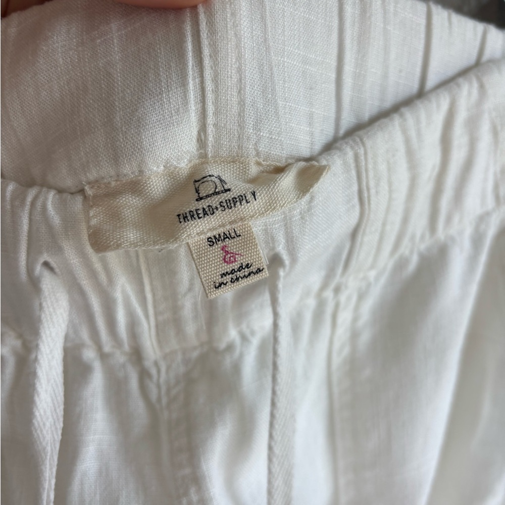 Wide Leg Capri White Drawstring Pants - Picture 3 of 7